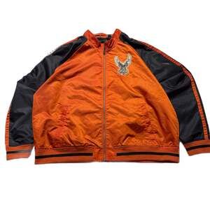 Harley-Davidson 120th Anniversary Edition Orange and Black Satin Bomber Jacket